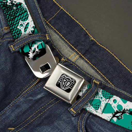 BD Wings Logo CLOSE-UP Full Color Black Silver Seatbelt Belt - Grunge Gears Green Webbing Seatbelt Belts Buckle-Down   