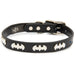 Vegan Leather Dog Collar - Batman Black with Bat Signal Embellishments & Metal Charm Imported PU Collars DC Comics   