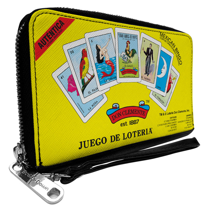 Women's PU Zip Around Wallet Rectangle - Loteria DON CLEMENTE JUEGO DE LOTERIA Game Logo Yellow Clutch Zip Around Wallets Loteria   