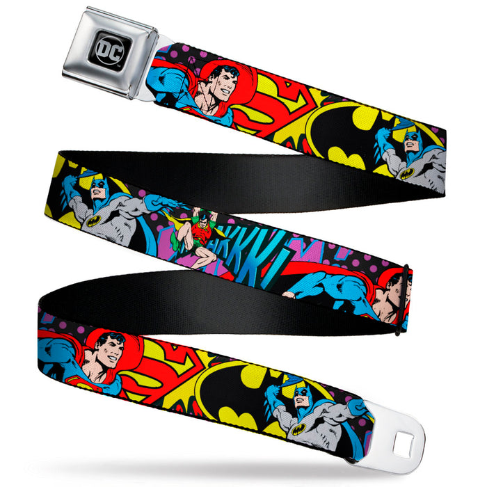 DC Round Logo Black/Silver Seatbelt Belt - Batman/Robin/Superman Pose/Logo Dot Black/Purple Webbing Seatbelt Belts DC Comics   