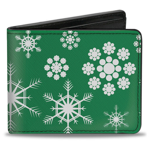 Bi-Fold Wallet - Snowflakes Green White Bi-Fold Wallets Buckle-Down   