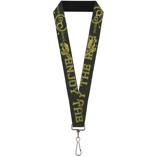 Lanyard - 1.0" - BD Winged Skull ENJOY THE RIDE Olive Lime Green Lanyards Buckle-Down   