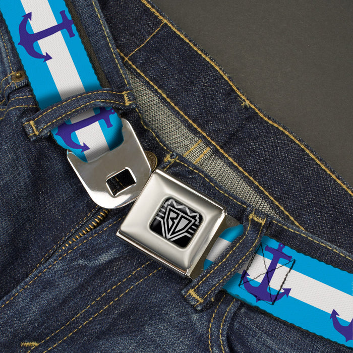 BD Wings Logo CLOSE-UP Full Color Black Silver Seatbelt Belt - Anchor/Stripe Blues/White Webbing Seatbelt Belts Buckle-Down   