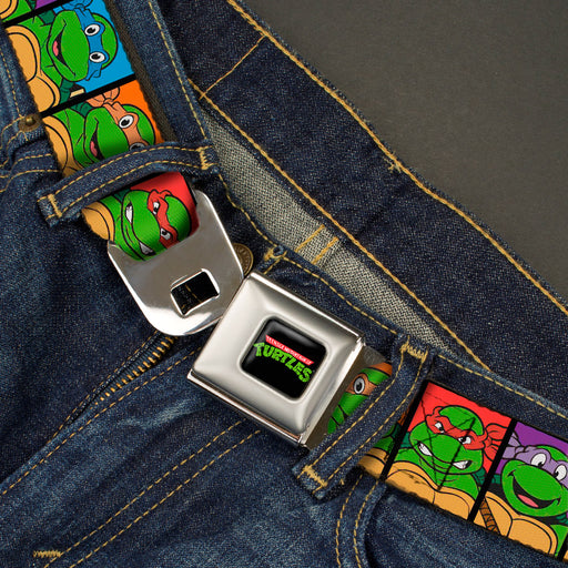 Classic TMNT Logo Full Color Seatbelt Belt - Classic Teenage Mutant Ninja Turtles Face Blocks Black/Multi Color Webbing Seatbelt Belts Nickelodeon   