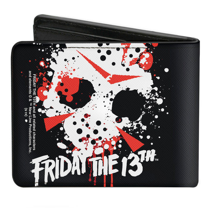 Bi-Fold Wallet - FRIDAY THE 13th Jason Mask 5 Splatter Black White Red Bi-Fold Wallets Warner Bros. Horror Movies   