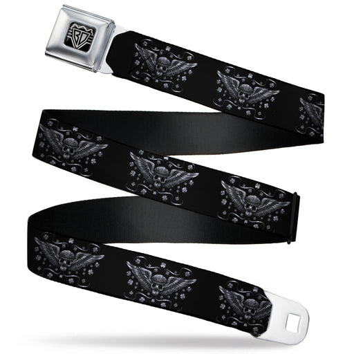 BD Wings Logo CLOSE-UP Full Color Black Silver Seatbelt Belt - I "Heart House Music" Webbing Seatbelt Belts Buckle-Down   