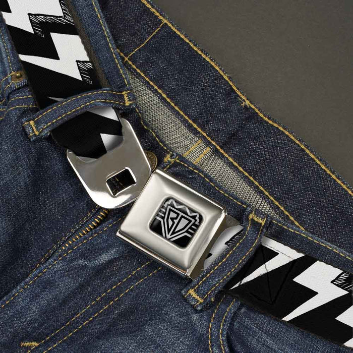 BD Wings Logo CLOSE-UP Full Color Black Silver Seatbelt Belt - Lightning Bolts Sketch Black/White Webbing Seatbelt Belts Buckle-Down   
