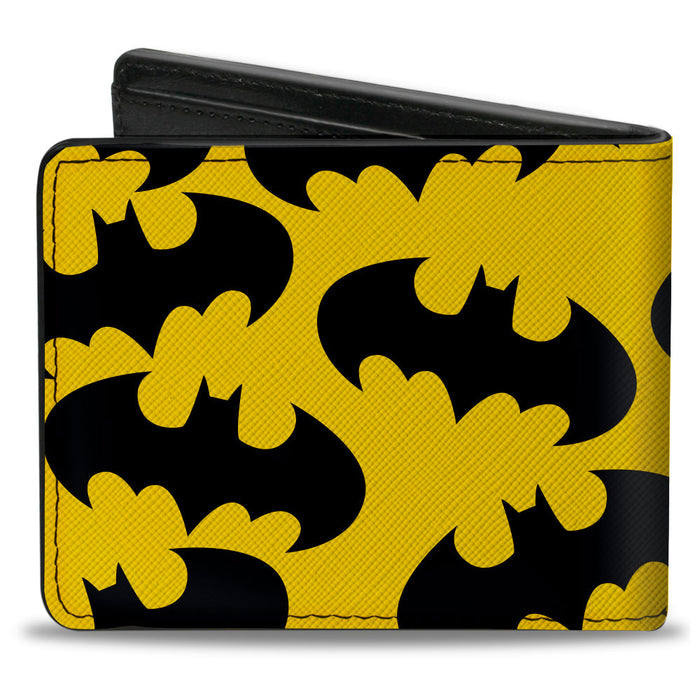 Bi-Fold Wallet - Batman Bat Signal-1 Scattered Yellow Black Bi-Fold Wallets DC Comics   