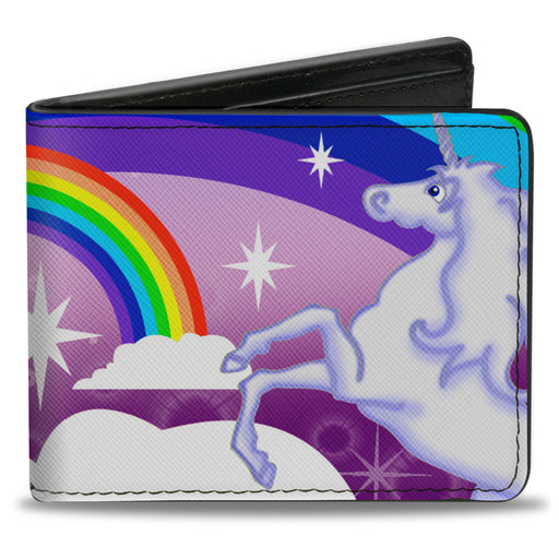 Bi-Fold Wallet - Unicorns in Rainbows w Sparkles Purple Bi-Fold Wallets Buckle-Down   