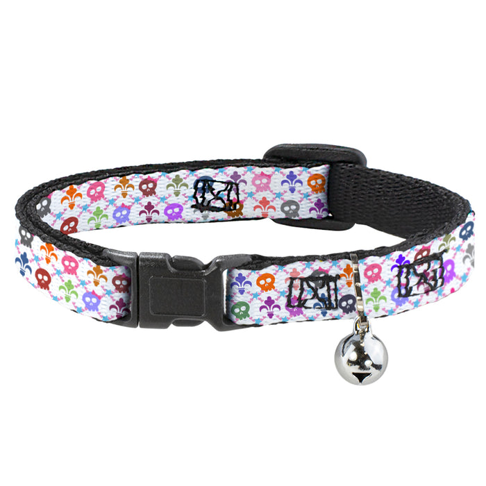 Cat Collar Breakaway - Skull & Fleur-de-Lis White Multi Color Breakaway Cat Collars Buckle-Down   