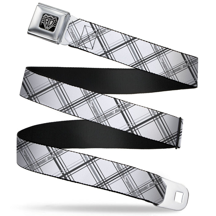 BD Wings Logo CLOSE-UP Full Color Black Silver Seatbelt Belt - Plaid X Weathered White/Gray Webbing Seatbelt Belts Buckle-Down   