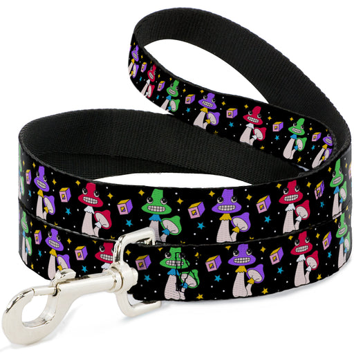 Dog Leash - Happy Mushrooms with Stars Black/Multi Color Dog Leashes Buckle-Down   