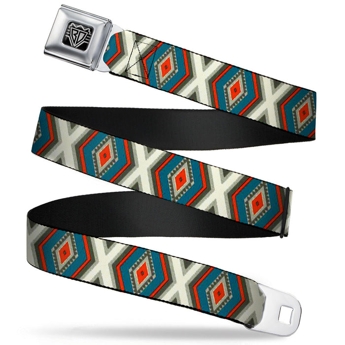 BD Wings Logo CLOSE-UP Full Color Black Silver Seatbelt Belt - Geometric Diamonds Grays/Red/Turquoise Webbing Seatbelt Belts Buckle-Down   