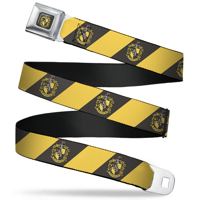 HUFFLEPUFF Crest Full Color Charcoal Gray Seatbelt Belt - HUFFLEPUFF Crest Diagonal Stripe Charcoal Gray/Yellow Webbing Seatbelt Belts The Wizarding World of Harry Potter REGULAR - 1.5" WIDE - 24-38" LONG  