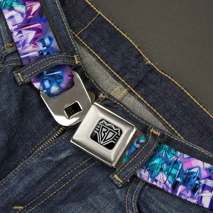 BD Wings Logo CLOSE-UP Full Color Black Silver Seatbelt Belt - Crystals2 Blues/Purples Webbing Seatbelt Belts Buckle-Down   