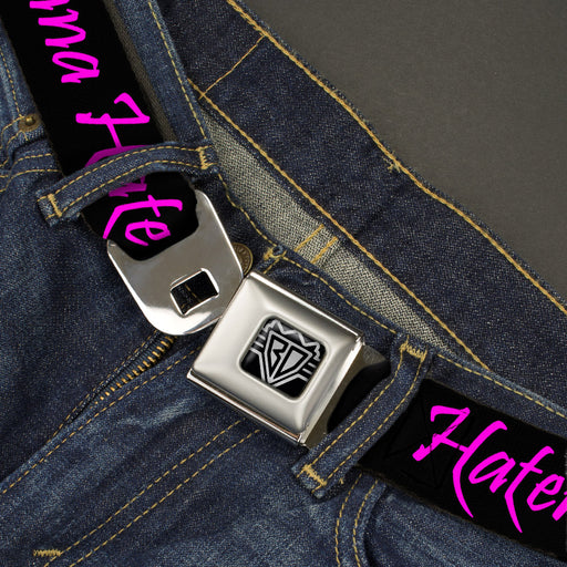 BD Wings Logo CLOSE-UP Full Color Black Silver Seatbelt Belt - Haters Gonna Hate w/Gem Black/Fuchsia Webbing Seatbelt Belts Buckle-Down   