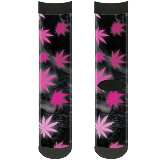 Sock Pair - Polyester - Pot Leaves Smoke Black Pink White - CREW Socks Buckle-Down   