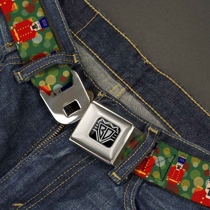 BD Wings Logo CLOSE-UP Full Color Black Silver Seatbelt Belt - Christmas Nutcracker/Polka Dots Greens/Gold/Red Webbing Seatbelt Belts Buckle-Down   