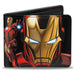 MARVEL AVENGERS Bi-Fold Wallet - Iron Man Pose Face CLOSE-UP + Pose IRON MAN "A" Logo Black Gold Red Bi-Fold Wallets Marvel Comics   