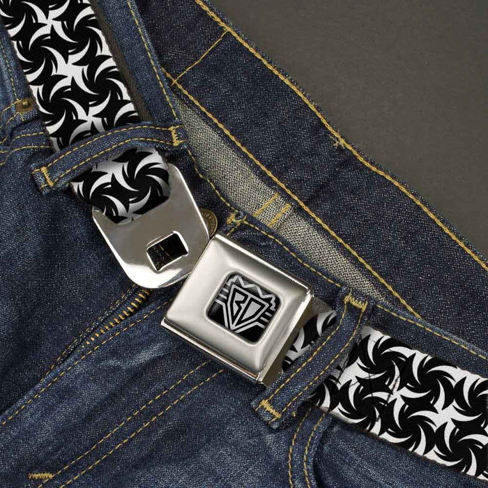 BD Wings Logo CLOSE-UP Full Color Black Silver Seatbelt Belt - Pinwheel Plumes White/Black Webbing Seatbelt Belts Buckle-Down   