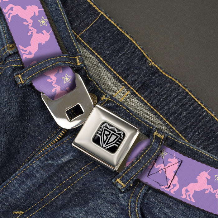 BD Wings Logo CLOSE-UP Full Color Black Silver Seatbelt Belt - Unicorns/Star Lavender/Pink/Yellow Webbing Seatbelt Belts Buckle-Down   