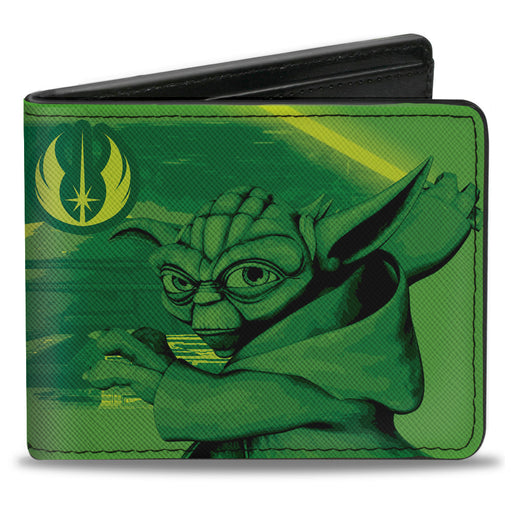 Bi-Fold Wallet - Star Wars The Clone Wars Yoda JEDI MASTER Action Pose Greens Bi-Fold Wallets Star Wars   