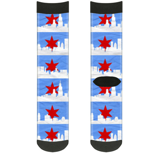 Sock Pair - Polyester - Chicago Skyline Flag Distressed Black White Red - CREW Socks Buckle-Down   