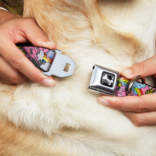 Dog Bone Seatbelt Buckle Collar - Rainbow Cloud Stars Pink Seatbelt Buckle Collars Buckle-Down   