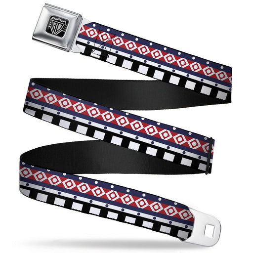 BD Wings Logo CLOSE-UP Full Color Black Silver Seatbelt Belt - Aztec3 White/Navy/Red/Black Webbing Seatbelt Belts Buckle-Down   