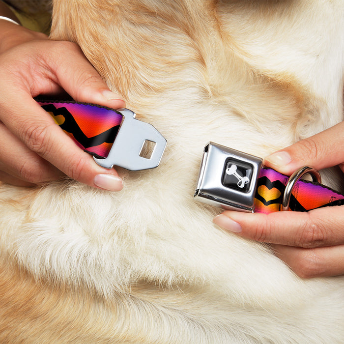 Dog Bone Seatbelt Buckle Collar - Hand Heart Silhouette Ombre Purples/Orange/Pinks Seatbelt Buckle Collars Buckle-Down   