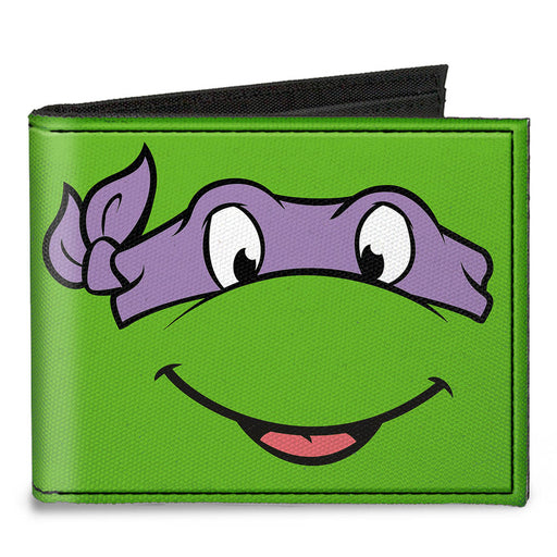 Canvas Bi-Fold Wallet - Classic TMNT Donatello Face CLOSE-UP Green Purple Canvas Bi-Fold Wallets Nickelodeon   