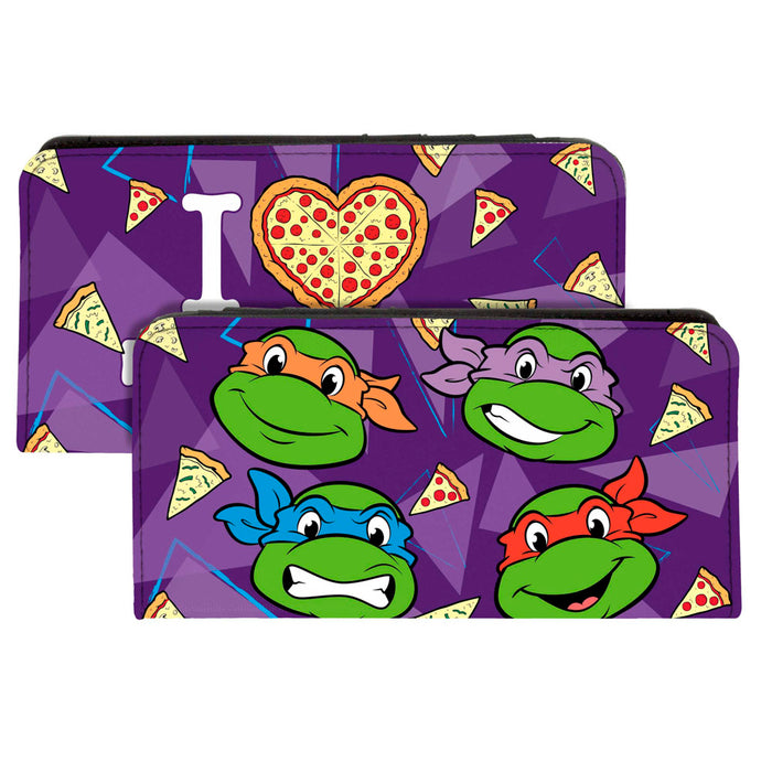 Canvas Snap Wallet - Classic TMNT Faces + I "PIZZA-HEART" TMNT Purple Pizza Canvas Snap Wallets Nickelodeon   