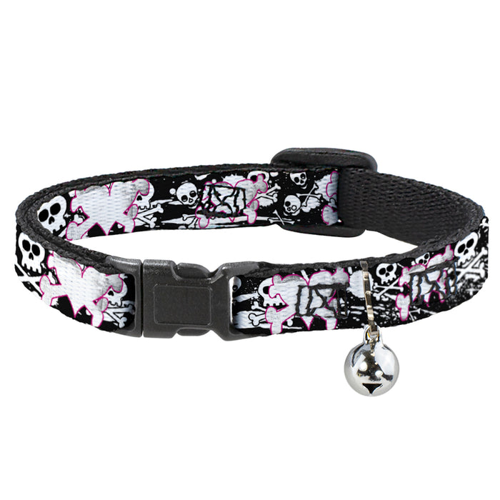 Cat Collar Breakaway - Heart & Cross Bones w Skulls & Splatter Black White Breakaway Cat Collars Buckle-Down   