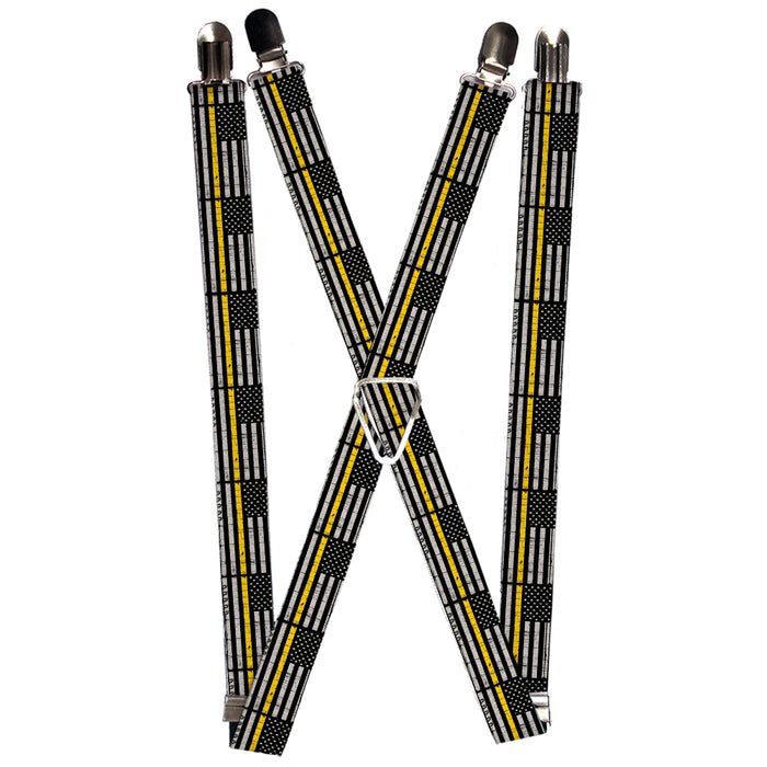 Suspenders - 1.0" - Thin Yellow Line Flag Weathered Black Gray Yellow Suspenders Buckle-Down   