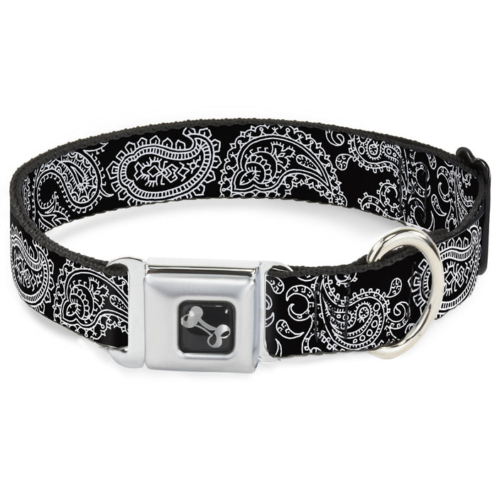 Dog Bone Seatbelt Buckle Collar - Paisley2 Black/White Seatbelt Buckle Collars Buckle-Down   