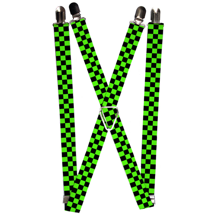 Suspenders - 1.0" - Checker Black Neon Green Suspenders Buckle-Down   