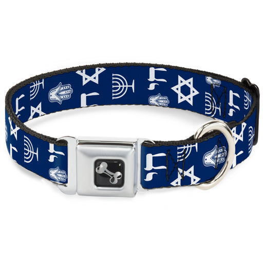 Dog Bone Seatbelt Buckle Collar - Jewish Symbols-4 Blue/White Seatbelt Buckle Collars Buckle-Down   