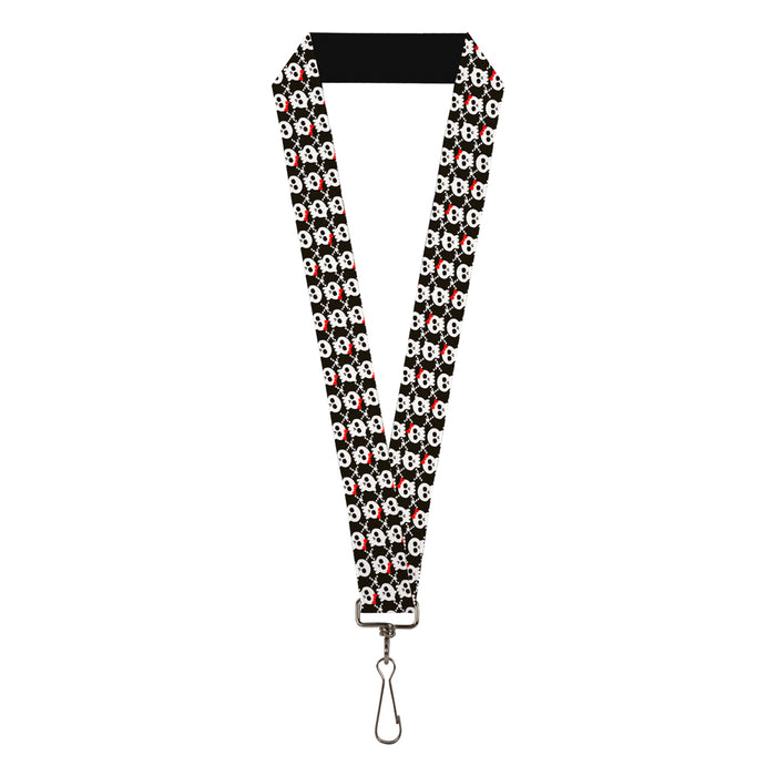 Lanyard - 1.0" - Skull w Bow Black White Red Lanyards Buckle-Down   