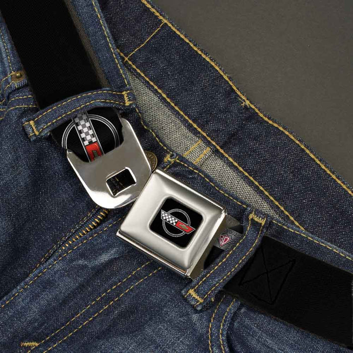 Corvette C4 Checker Bowtie Logo Full Color Black Seatbelt Belt - C4 Webbing Seatbelt Belts GM General Motors   