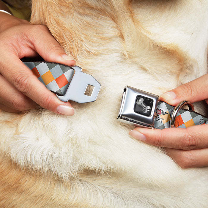 Dog Bone Seatbelt Buckle Collar - Diamond Plaid Grays/Orange Seatbelt Buckle Collars Buckle-Down   