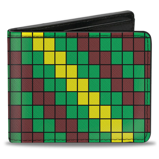 Bi-Fold Wallet - 8-Bit Pixel Step Stripe Black Brown Green Yellow Bi-Fold Wallets Buckle-Down   