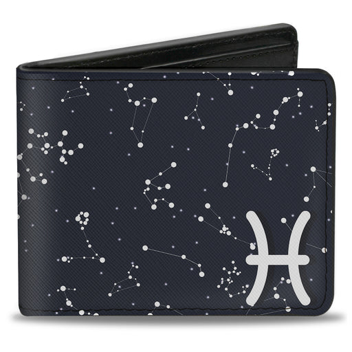Bi-Fold Wallet - Zodiac Pisces Symbol Constellations Black White Bi-Fold Wallets Buckle-Down   