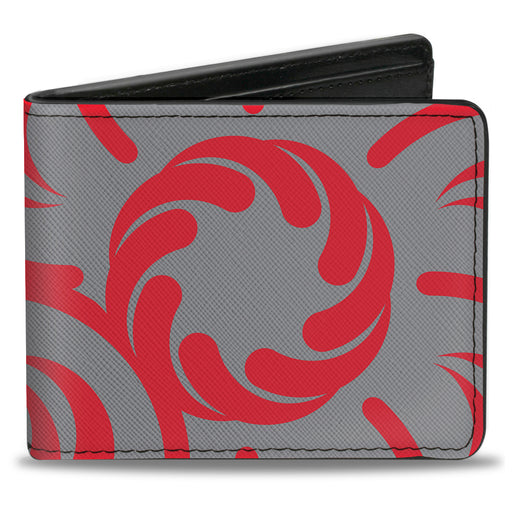 Bi-Fold Wallet - Floral Pinwheel CLOSE-UP Gray Red Bi-Fold Wallets Buckle-Down   
