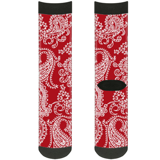 Sock Pair - Polyester - Paisley Red White - CREW Socks Buckle-Down   