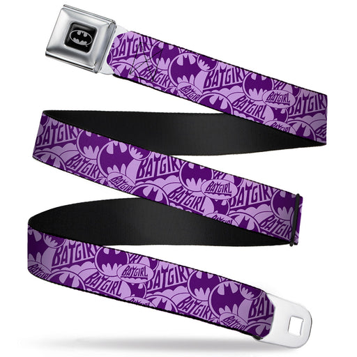 Batman Full Color Black Silver Black Seatbelt Belt - BATGIRL Logo/Bat Signal Stacked Purples Webbing Seatbelt Belts DC Comics   
