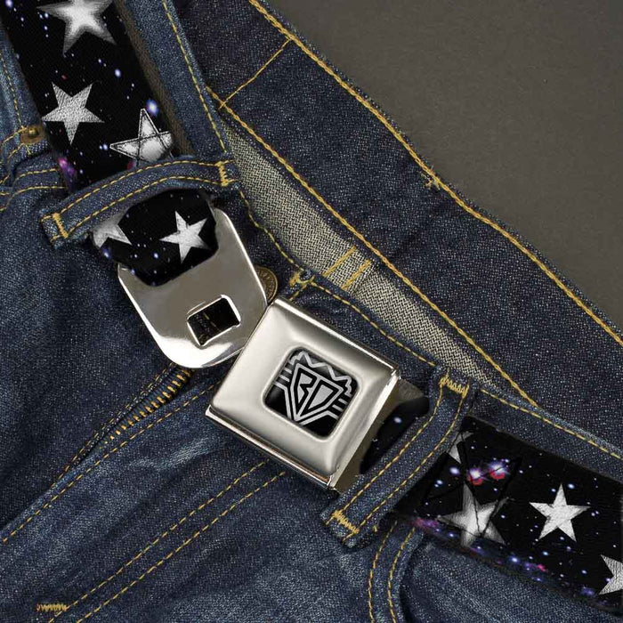 BD Wings Logo CLOSE-UP Full Color Black Silver Seatbelt Belt - Glowing Stars in Space Black/Purple/White Webbing Seatbelt Belts Buckle-Down   