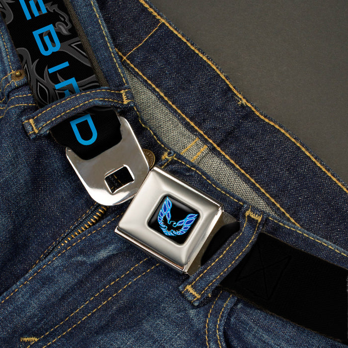 Pontiac Firebird Logo Full Color Black Blues Seatbelt Belt - Pontiac FIREBIRD/Logo Black/Grays/Blues Webbing Seatbelt Belts GM General Motors   