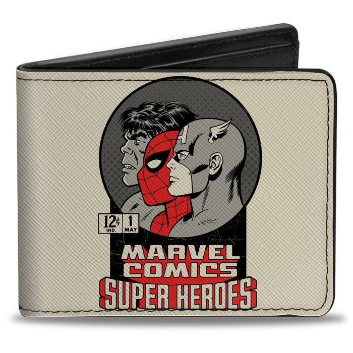 MARVEL COMICS Bi-Fold Wallet - Retro MARVEL COMICS SUPER HEROES Avenger Profiles Grays White Red Bi-Fold Wallets Marvel Comics   