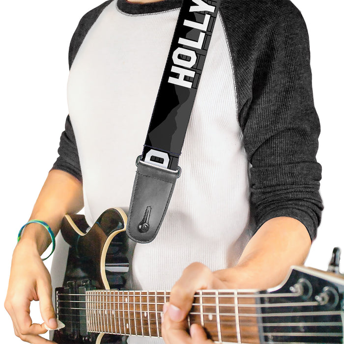Guitar Strap - HOLLYWOOD Sign Skyline Black Grays White Guitar Straps Buckle-Down   