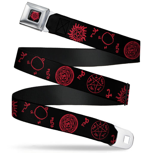 Winchester Pentagram Full Color Black Red Seatbelt Belt - Supernatural Symbols Scattered Black/Red Webbing Seatbelt Belts Supernatural   